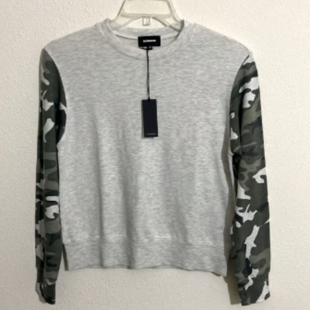 MONROW Softfleece Crewneck Shirt Top w Camo Sleeves Women's Size S
